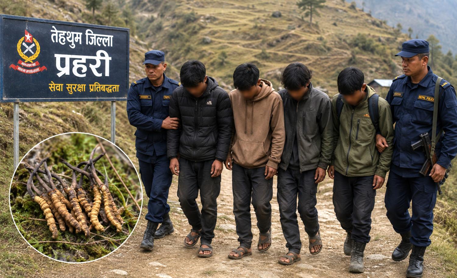 यार्सागुम्बा टिप्ने संखुवासभाका ४ जना तेह्रथुममा पक्राउ